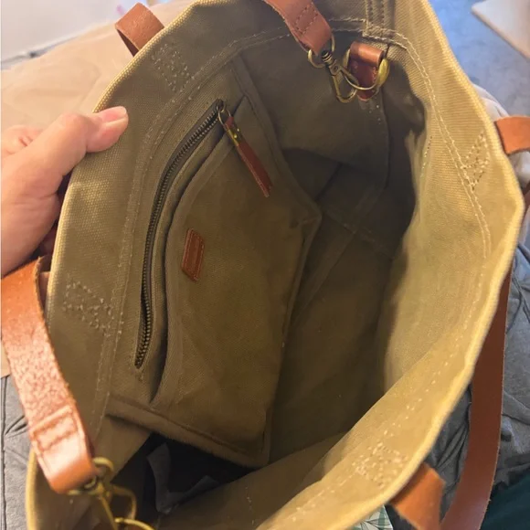 Madewell Olive Canvas Tote with Tan Leather Straps - Picture 5 of 7